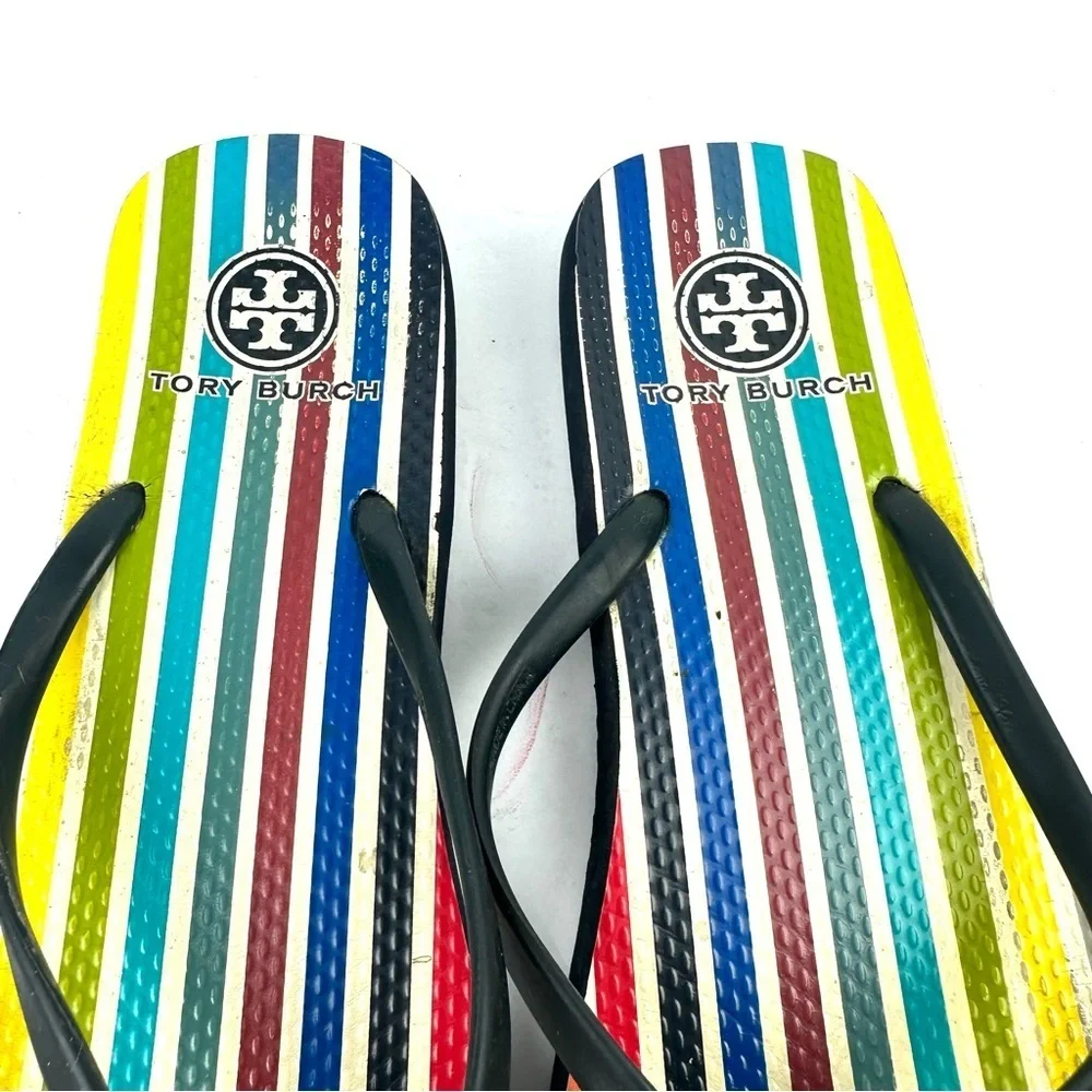 Tory Burch Flip Flop 10.5‎ Rubber Striped Slip On Sandal Womens